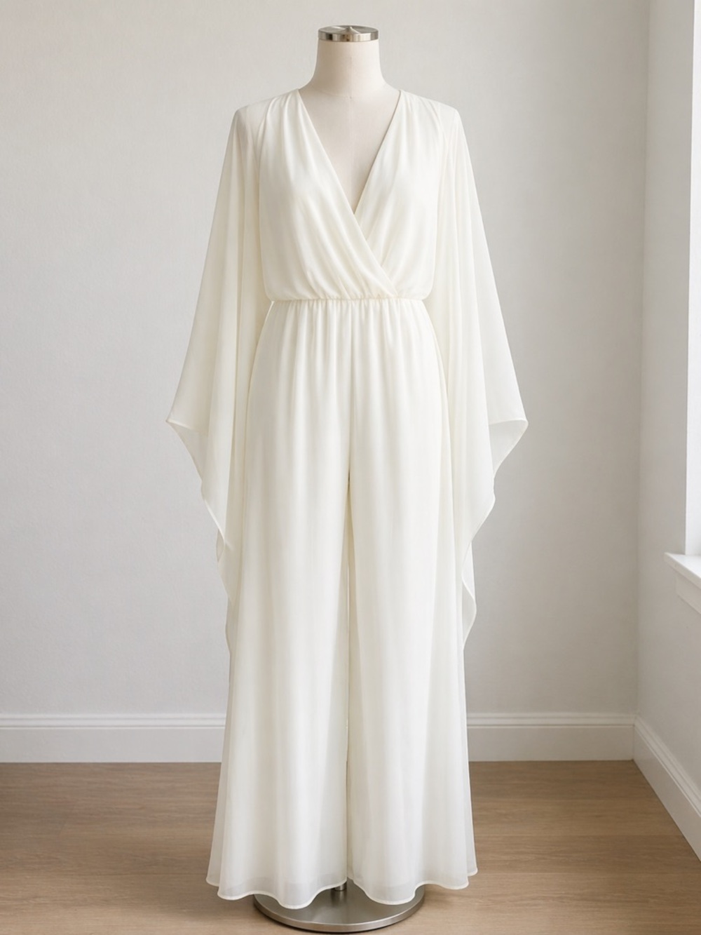 Boohoo White Flowing V-Neck Wide-Leg Jumpsuit